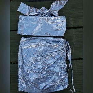 Women's Fahion Elastic Halter Neck Wrap Top Short Skirt Wearing Rope Two Piece S